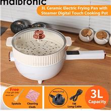Maidronic 3L Ceramic Non-stick Electric Cooking Pot with Steamer)