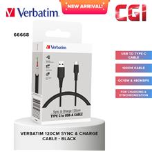 Verbatim 66668 120cm Sync &amp; Charge USB to Type-C PVC Cable - Black