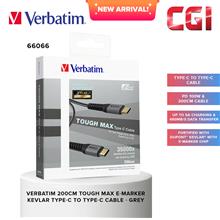 Verbatim 66066 200cm Tough Max E-Marker Kevlar Type-C Cable - Grey