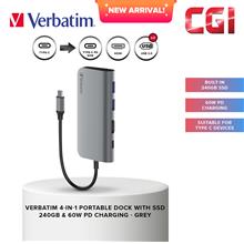 Verbatim 66446 4-in-1 Type C Hub with SSD &amp; 60W PD Charging - Grey