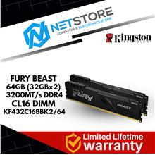 KINGSTON FURY BEAST 64GB 3200MT/s DDR4 CL16 (Kit of 2) DIMM BLACK