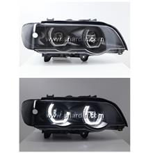 BMW X5 E53 98-02 Black Projector Headlamp w Crystal Bar