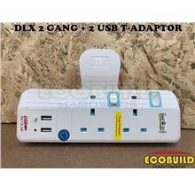 DLX 2 Gang + 2 USB T-Adaptor
