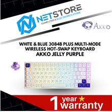 AKKO WHITE &amp; BLUE 3084B PLUS MULTI-MODE WIRELESS HOT-SWAP KEYBOARD