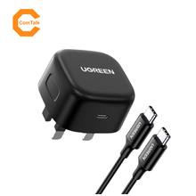 UGreen 25W USB-C PD Fast Charger + USB-C To USB-C Cable 2M (Black)