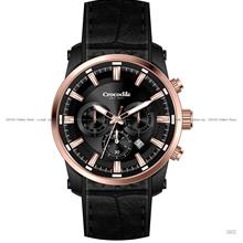 Crocodile Watch CR7373.128C Chronograph 45mm Leather Black Rose Gold