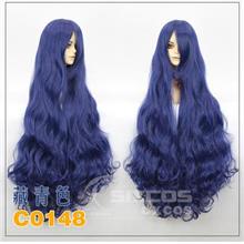 Cosplay wig 100cm long curl dark blue / cos/ ready stock