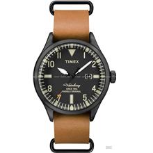 TIMEX TW2P64700 The Waterbury Date 42mm Slip-Thru Leather Black Tan