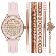 SKECHERS Watch SR9061 35mm Pink Silicone Watch + Bracelet Gift Set