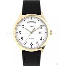 TIMEX TW2W68500 Easy Reader Day Date Quartz 40mm Leather White Black