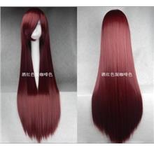Cosplay wig 100cm long straight wine red mix dark brown ready stock